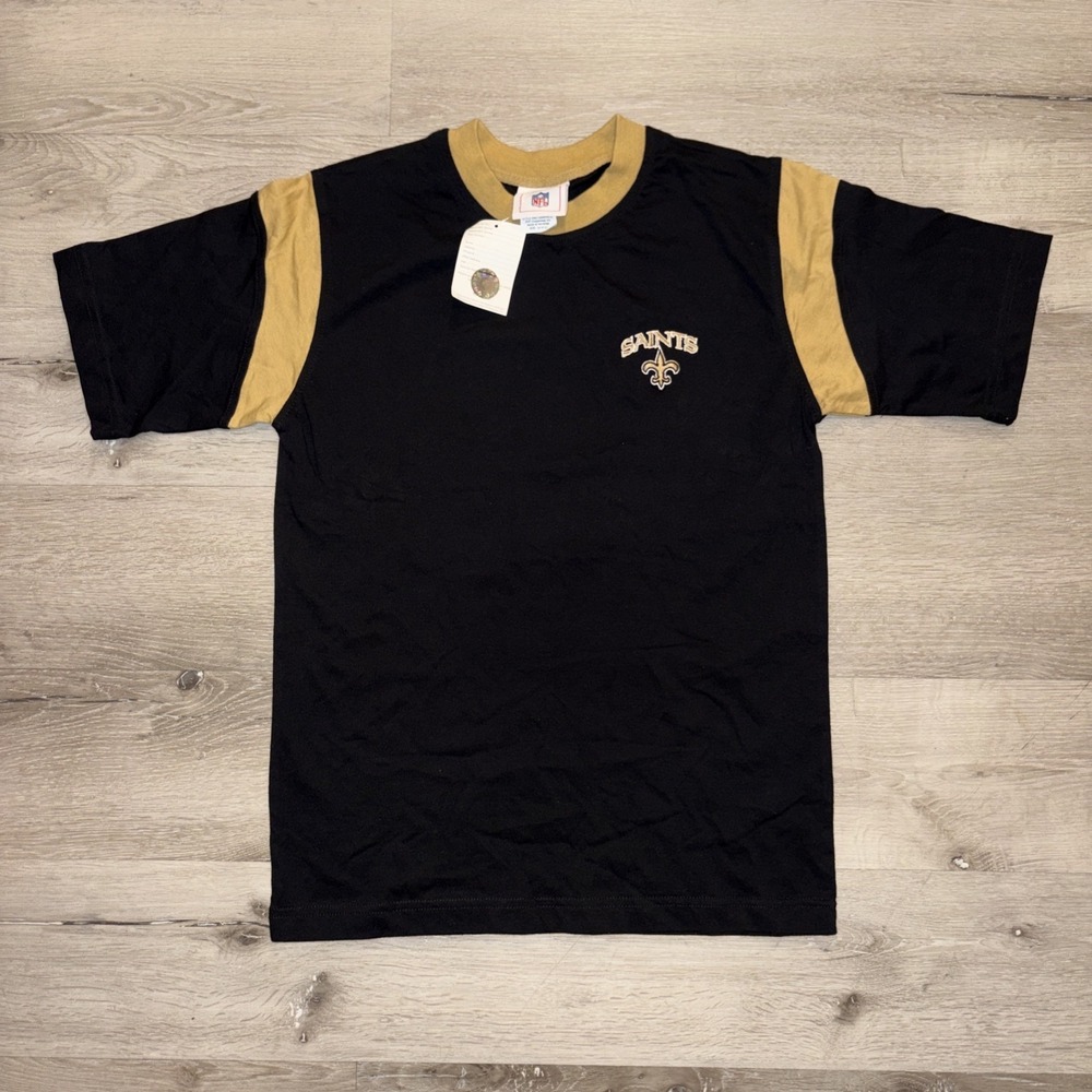 Vintage NFL New Orleans Saints T Shirt Youth Large 14/16 Black Gold NWT